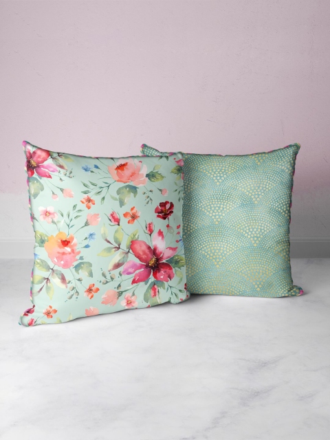 

BIANCA Teal & Pink Set of 2 Floral Square Cushion Covers