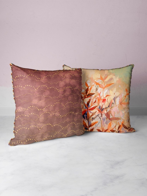 

BIANCA Brown & Green Set of 2 Floral Square Cushion Covers