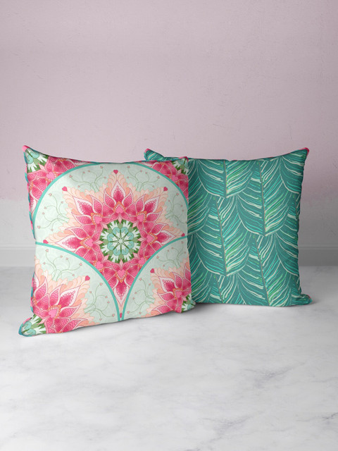 

BIANCA Set Of 2 Teal Blue & Coral Floral Digital Printed Square Cushion Covers