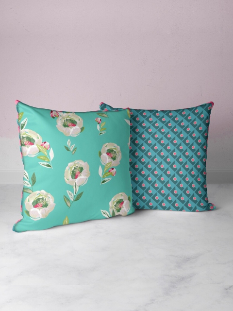 

BIANCA Set of 2 Sea Green & Teal Floral Square Cushion Covers