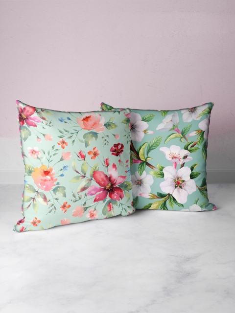 

BIANCA Green & Teal Set of 2 Floral Printed Square Cushion Covers