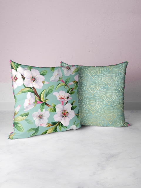

BIANCA Pack Of 2 Green Floral Printed Square Cushion Cover