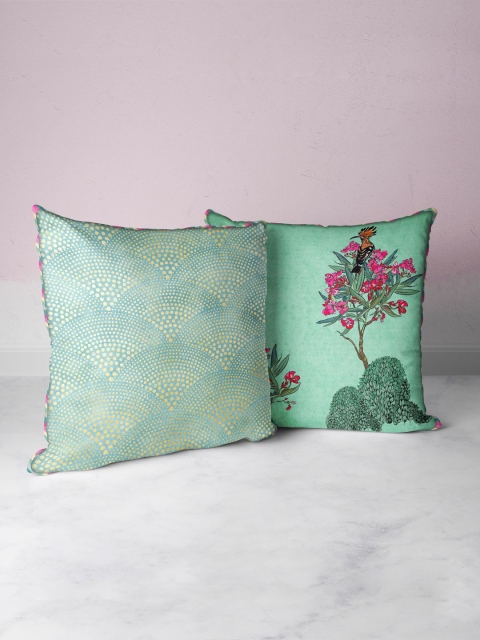 

BIANCA Green & Teal Set of 2 Floral Square Cushion Covers