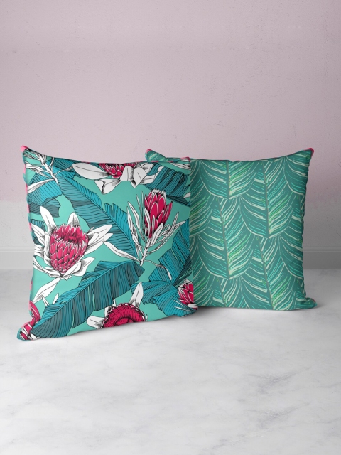 

BIANCA Coral & Teal Set of 2 Floral Square Cushion Covers