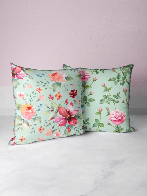

BIANCA Green & Teal Set of 2 Floral Square Cushion Covers