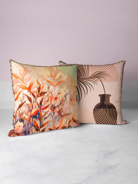 

BIANCA Set of 2 Brown & Beige Floral Square Cushion Covers