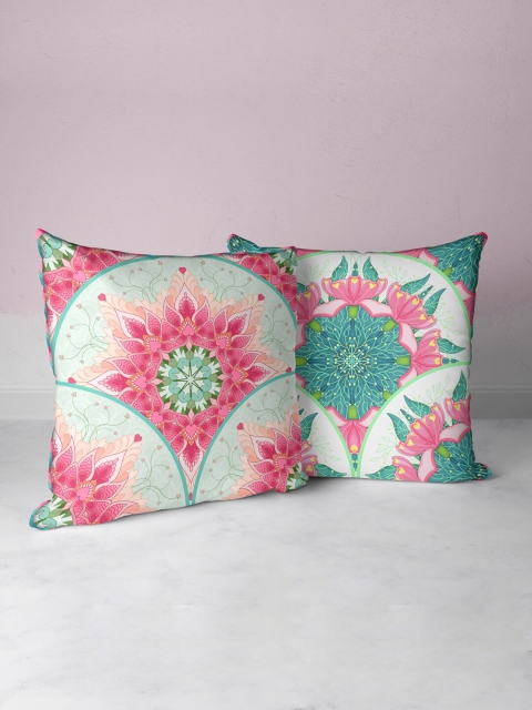 

BIANCA Coral & Teal Set of 2 Floral Square Cushion Covers