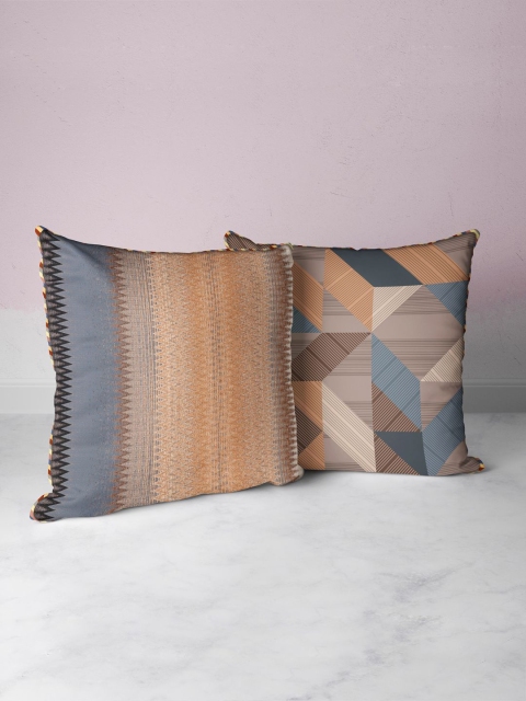 

BIANCA Brown & Beige Set of 2 Geometric Square Cushion Covers