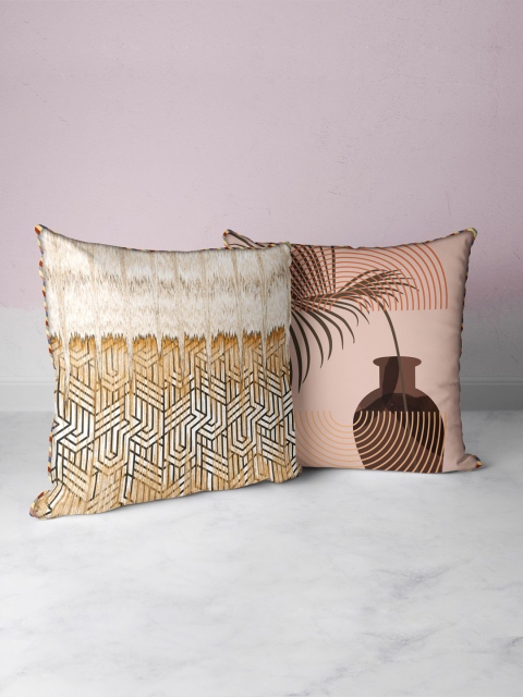 

BIANCA Brown & Beige Set of 2 Abstract Square Cushion Covers