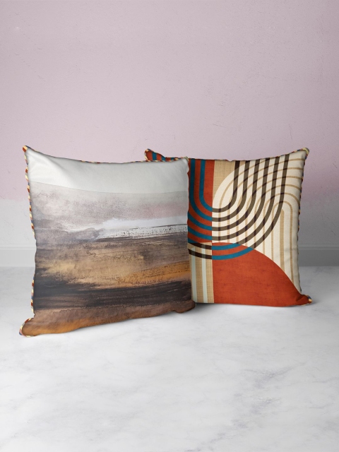 

BIANCA Set Of 2 Brown & Beige Geometric Digital Printed Square Cushion Covers