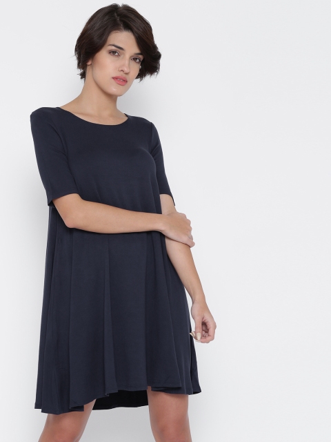 

FOREVER 21 Women Navy Solid A-Line Dress, Navy blue