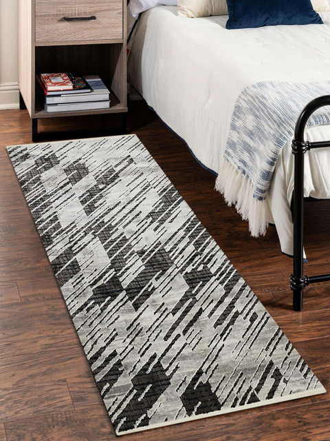 

OBSESSIONS Grey & Off-White Polypropylene Abstract Floor Runner