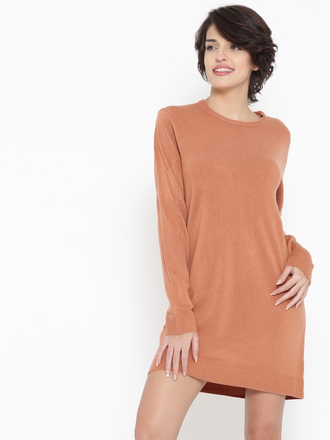 

FOREVER 21 Women Rust Orange Solid Sweater Dress