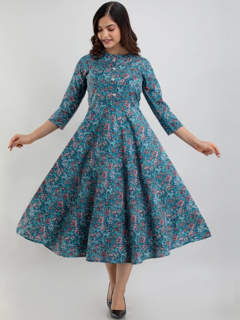 

Women Touch Women Blue Floral Printed Asymmetric Anarkali Kurta