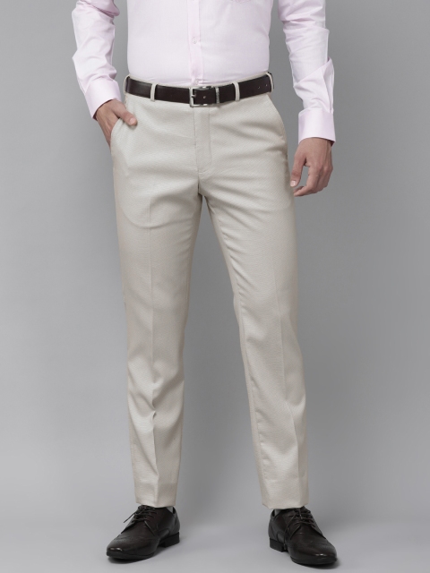 

Park Avenue Men Off White Textured Smart Fit Mid Rise Trousers
