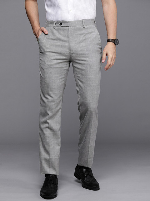 

Raymond Men Grey Checked Slim Fit Smart Casual Trousers