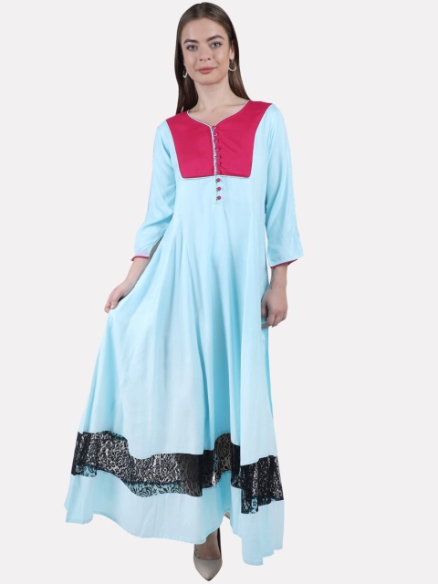 

KALINI Women Blue Ethnic Motifs Thread Work Tiering Anarkali Kurta
