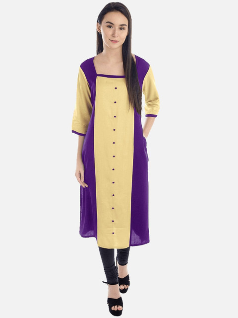 

KALINI Women Purple Colourblocked Mirror Work Tiering Kurta