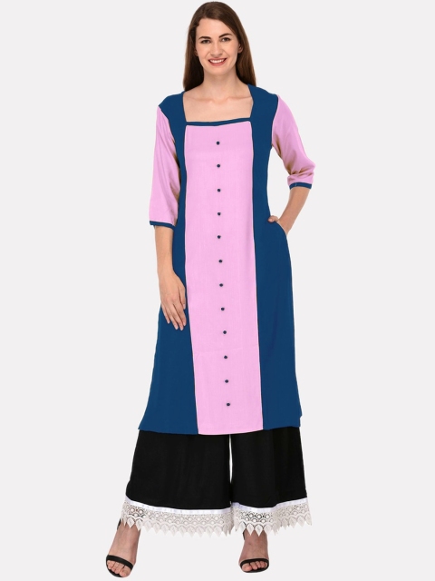 

KALINI Women Blue Colourblocked Mirror Work Tiering Kurta