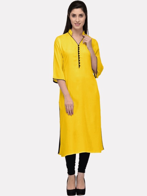 

KALINI Women Mustard Yellow Flared Sleeves Thread Work Kurta