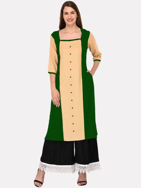 

KALINI Women Green Colourblocked Thread Work Tiering Kurta