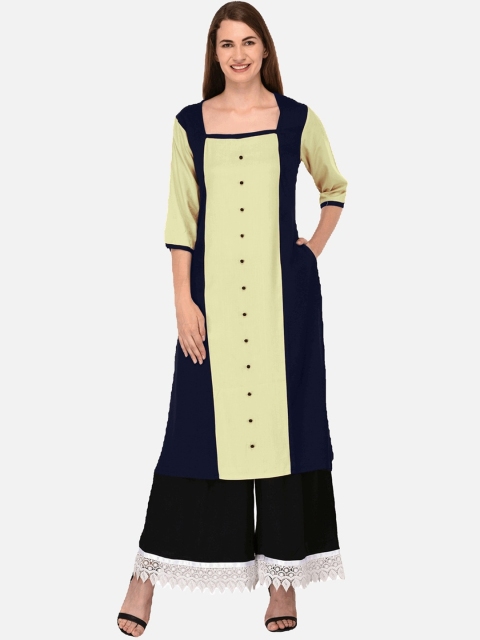 

KALINI Women Blue Colourblocked Thread Work Tiering Kurta