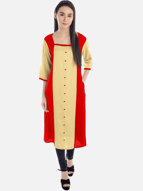 

KALINI Women Red Colourblocked Thread Work Tiering Kurta