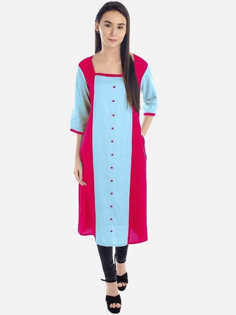 

KALINI Women Fuchsia Colourblocked Thread Work Tiering Kurta