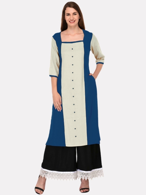 

KALINI Women Blue Colourblocked Mirror Work Tiering Kurta