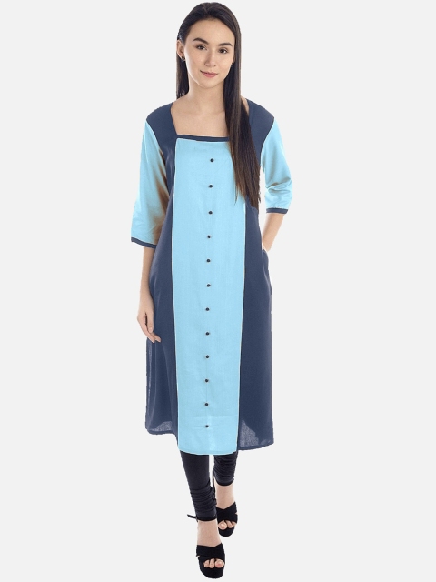

KALINI Women Grey Colourblocked Thread Work Tiering Kurta