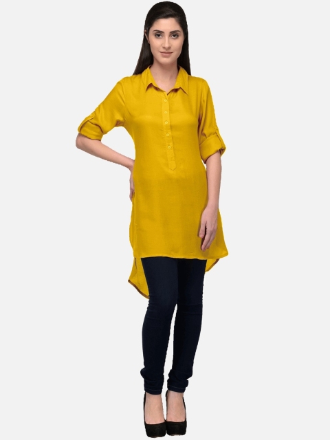 

KALINI Women Mustard Yellow Colourblocked Thread Work Asymmetric Pathani Kurta