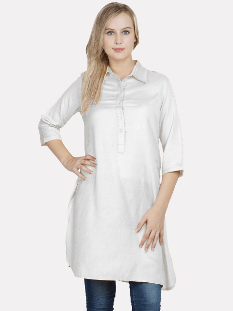 

KALINI Women White Cold-Shoulder Sleeves Thread Work Kurta