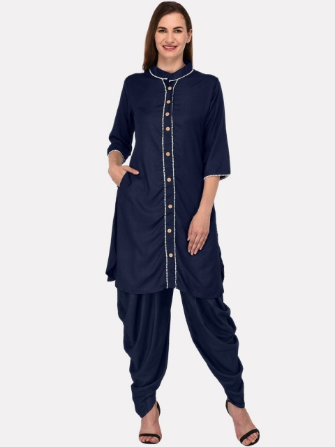 

KALINI Women Blue Flared Sleeves Thread Work Kurta
