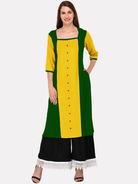 

KALINI Women Green Colourblocked Thread Work Tiering Kurta