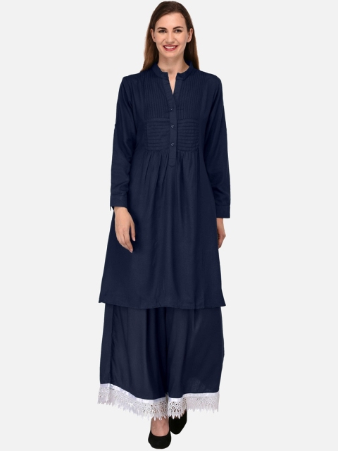 

KALINI Women Blue Cold-Shoulder Sleeves Anarkali Kurta