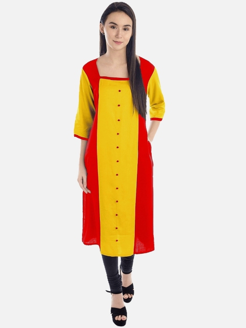 

KALINI Women Red Embroidered Thread Work Tiering Kurta