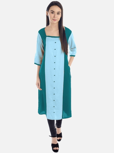 

KALINI Women Sea Green Colourblocked Thread Work Tiering Kurta