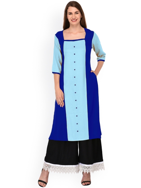 

KALINI Women Navy Blue Colourblocked Thread Work Tiering Kurta