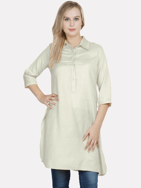 

KALINI Women Off White Cold-Shoulder Sleeves Thread Work Kurta