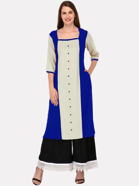 

KALINI Women Navy Blue Colourblocked Mirror Work Tiering Kurta