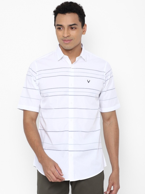 

Allen Solly Men White & Grey Slim Fit Horizontal Striped Pure Cotton Casual Shirt
