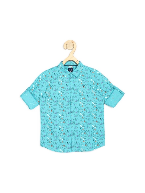 

Allen Solly Junior Boys Blue & Black Slim Fit Printed Pure Cotton Casual Shirt