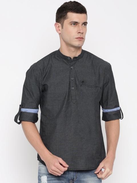 

PIVOTO Men Charcoal Grey Solid Short Kurta
