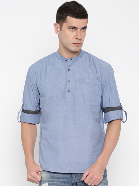 

PIVOTO Men Blue Woven Design Straight Slim Fit Kurta