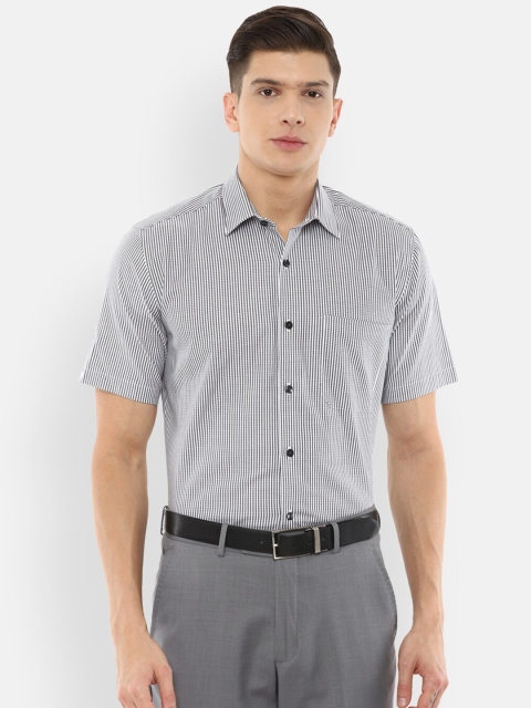 

Louis Philippe Men Grey & White Slim Fit Vertical Striped Formal Shirt