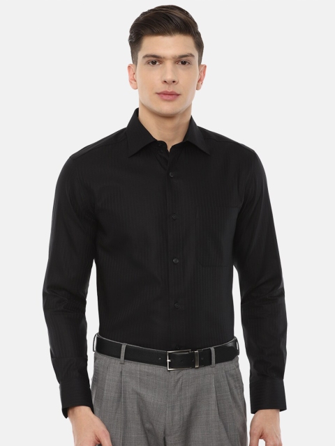 

Louis Philippe Men Black Striped Pure Cotton Formal Shirt