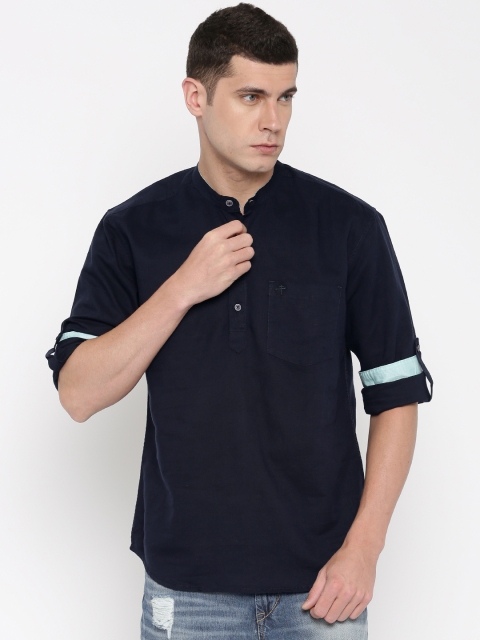 

PIVOTO Men Navy Slim Fit Short Kurta, Navy blue