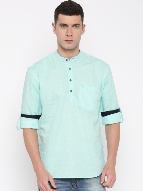 

PIVOTO Men Sea Blue Solid Short Kurta
