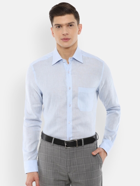 

Louis Philippe Men Blue Solid Pure Linen Regular Fit Formal Shirt