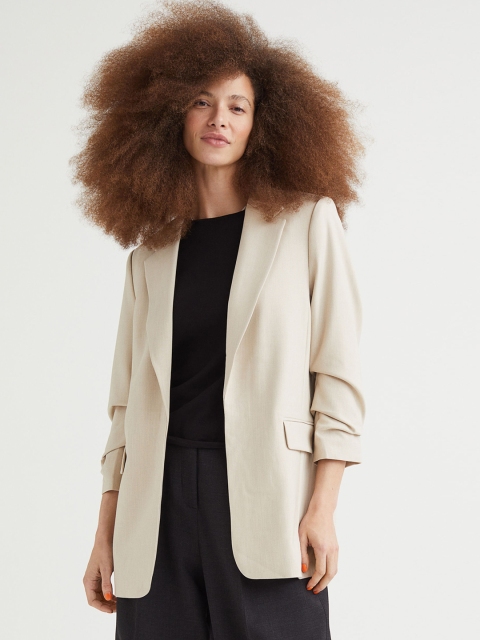 

H&M Women Beige Gathered-Sleeve Jacket